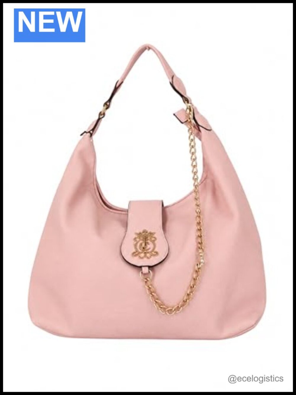 Juicy Couture Royal Crest Hobo Bag Faux Leather Gold Chain Shoulder